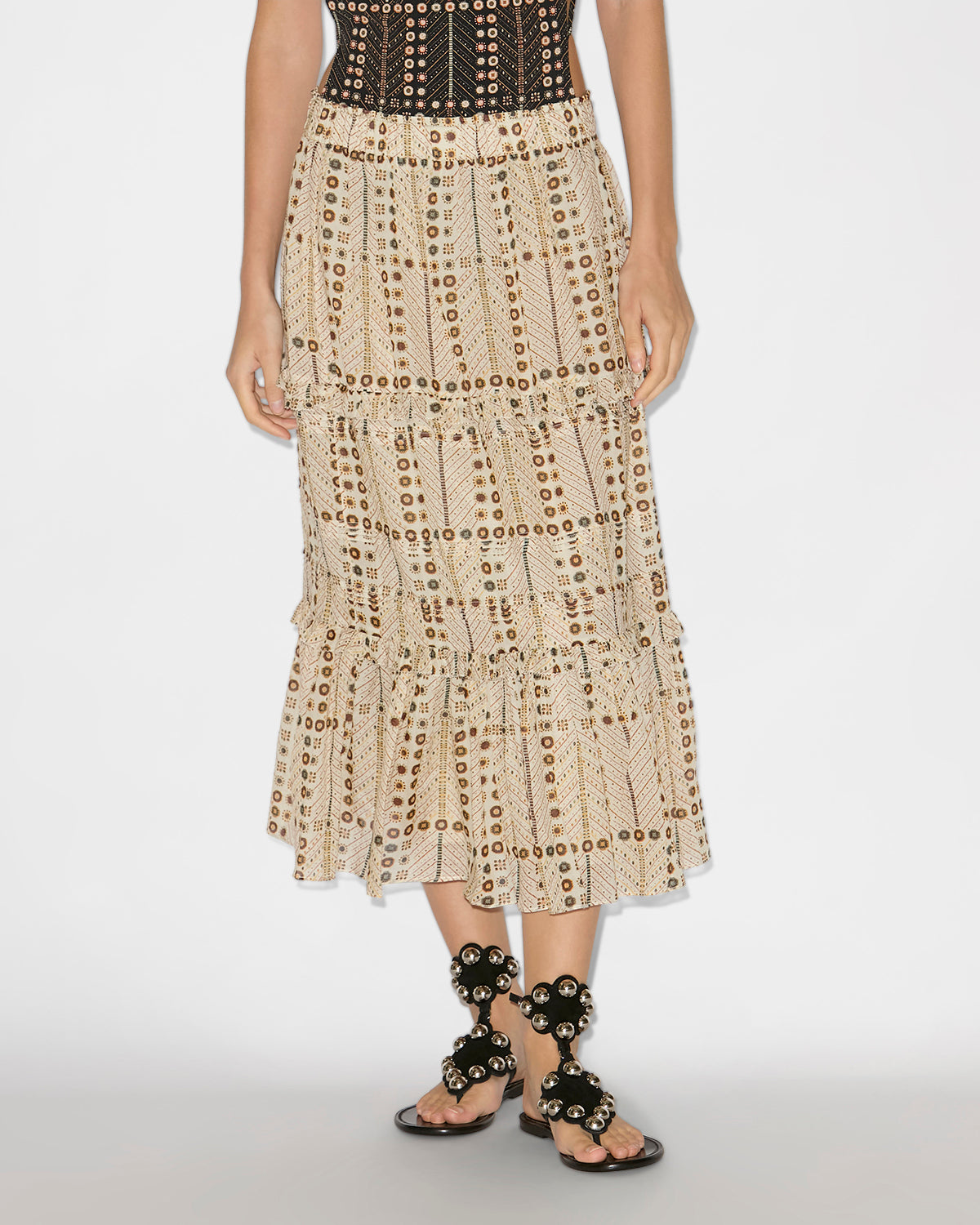 Jupe longue diya en voile de coton imprimé  - Écru - Woman - 3