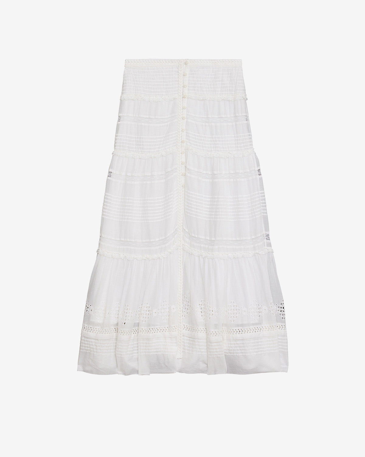 Gonna lunga dusta in voile di cotone finemente lavorato - Bianco - Woman - 5