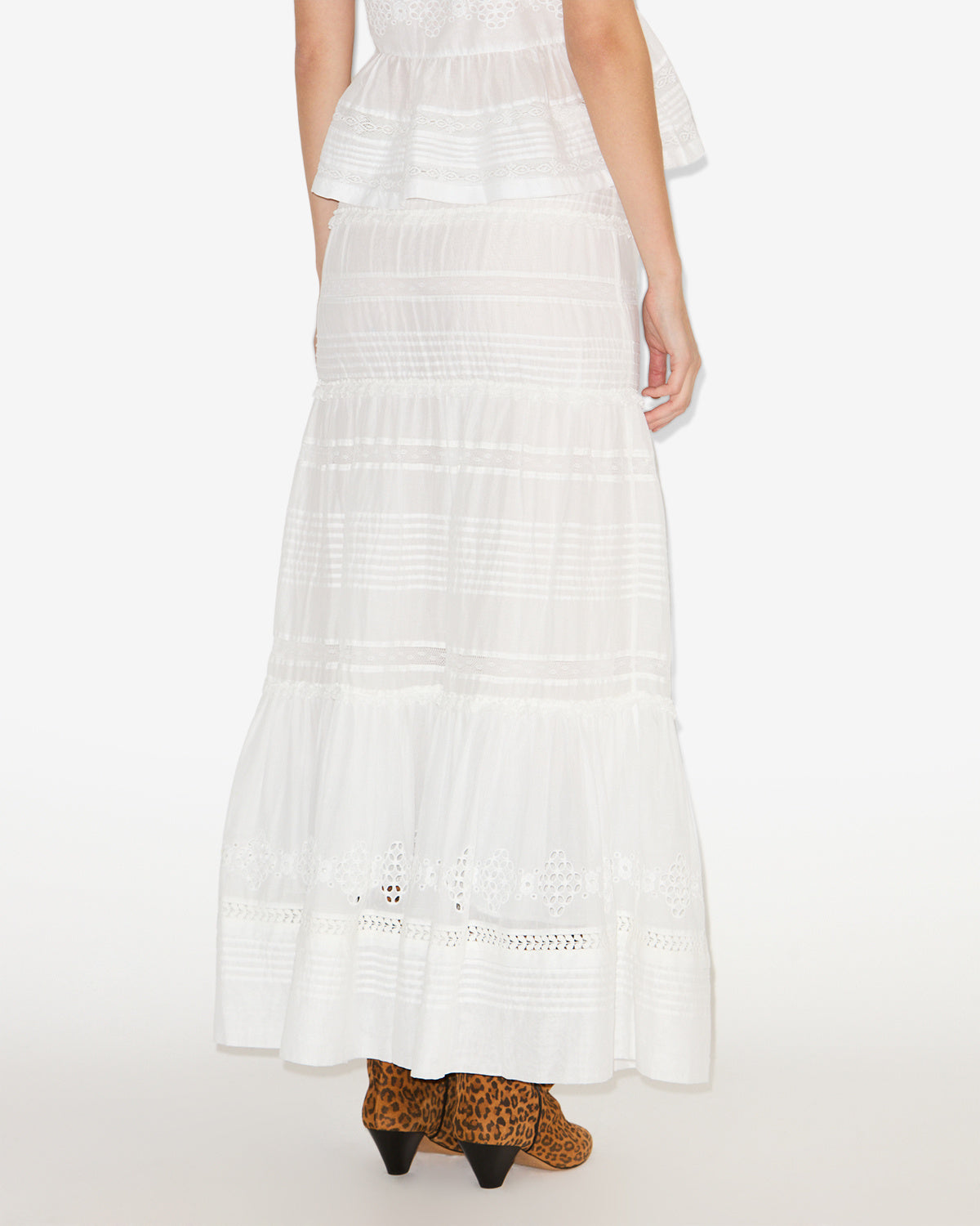 Gonna lunga dusta in voile di cotone finemente lavorato - Bianco - Woman - 4