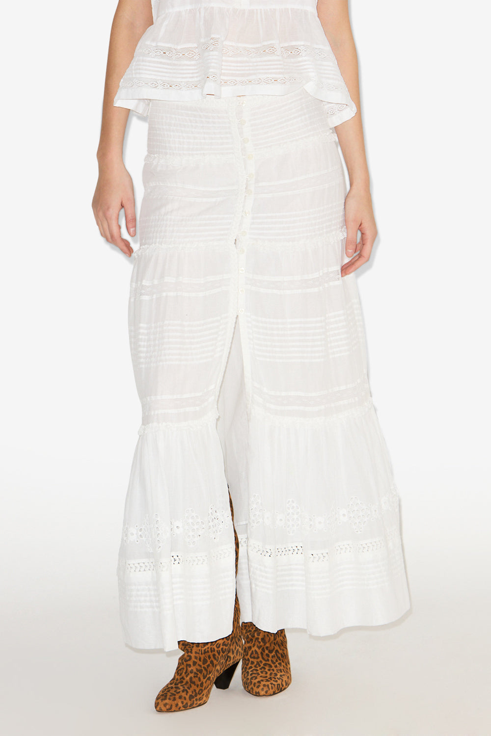 Gonna lunga dusta in voile di cotone finemente lavorato - Bianco - Woman - 4