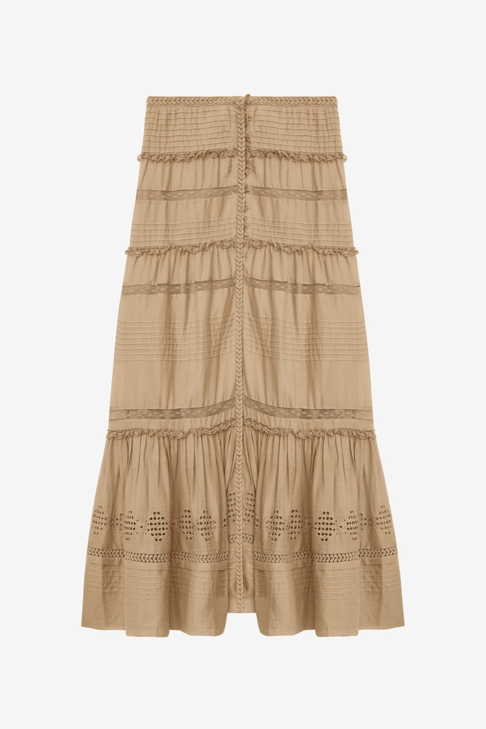 Jupe longue dusta en voile de coton ouvragé - Clair kaki - Woman - 1