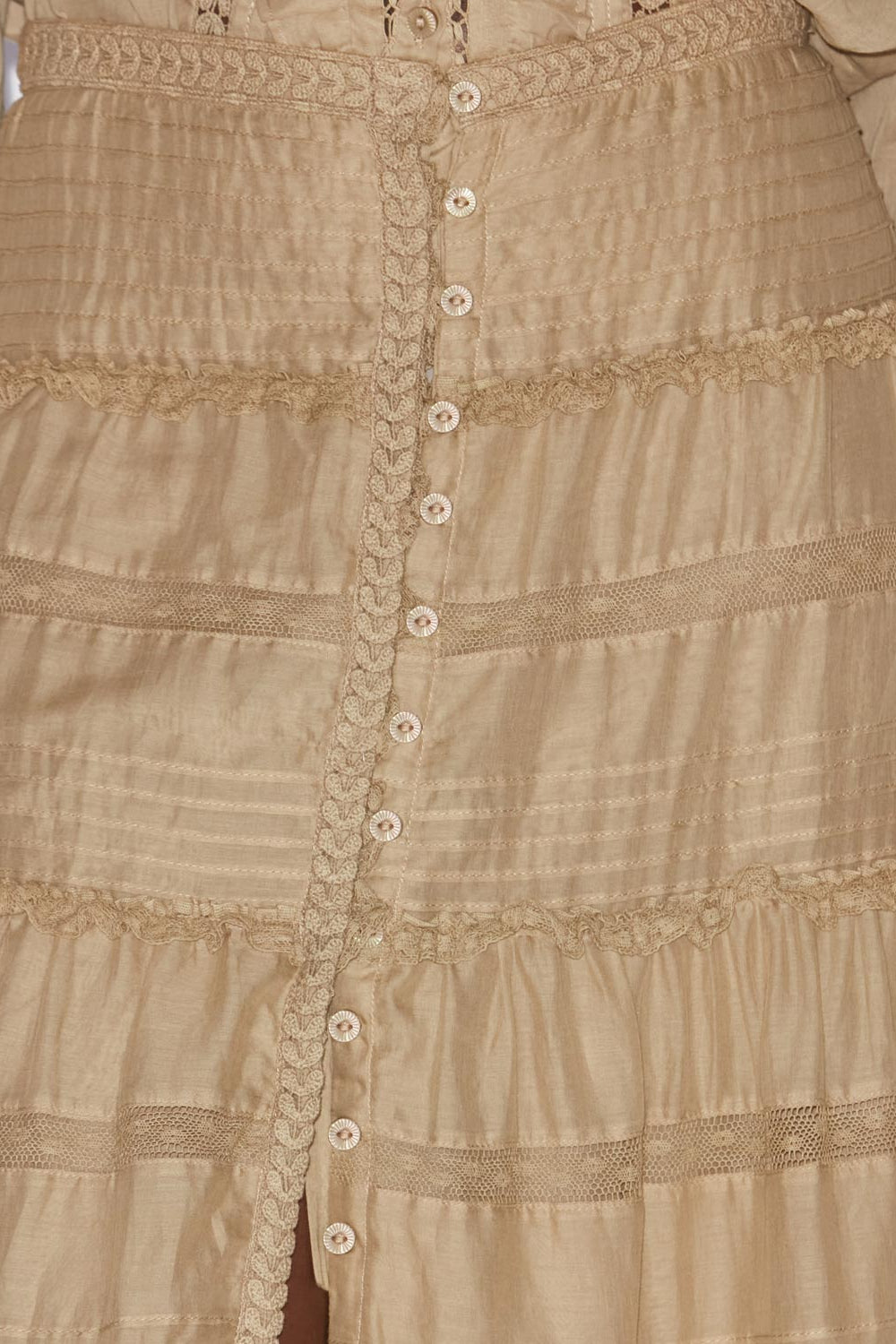 Jupe longue dusta en voile de coton ouvragé - Clair kaki - Woman - 3