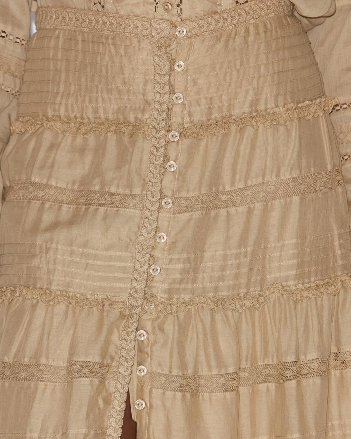 Gonna lunga dusta in voile di cotone finemente lavorato - Light khaki - Woman - 2