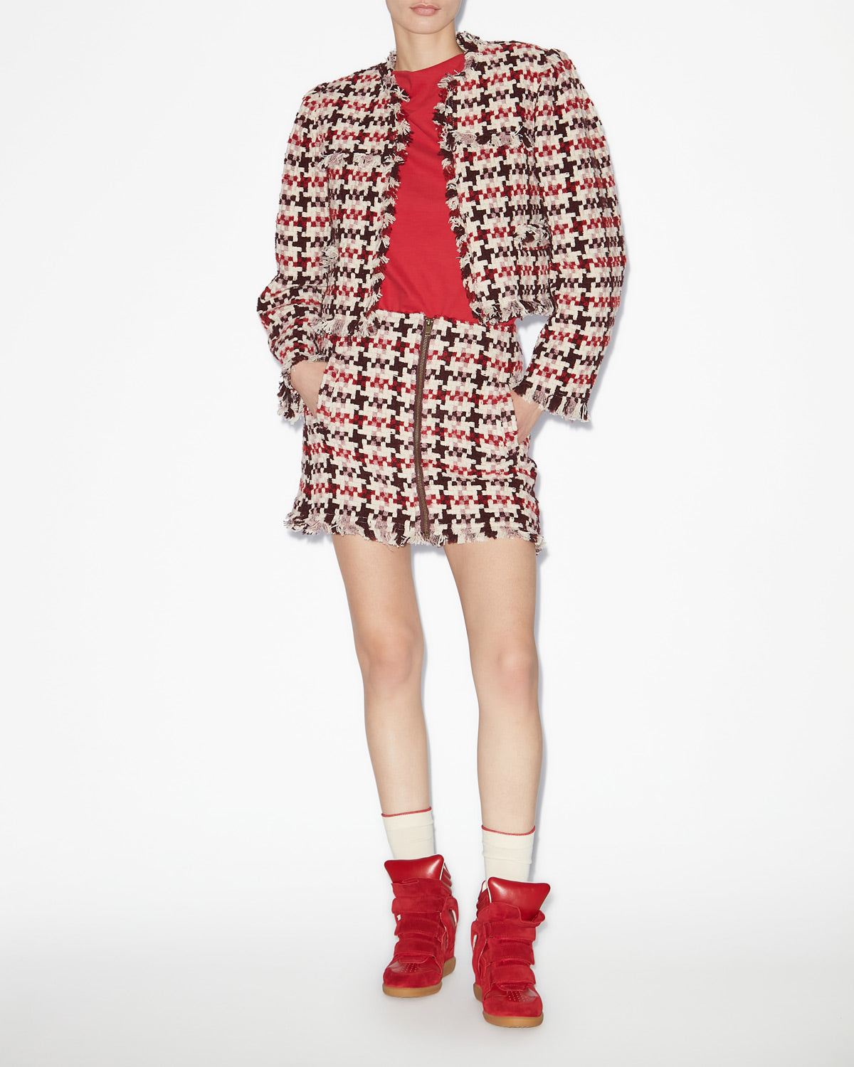 Jupe courte en tweed akima - Rouge-rose - Woman - 1