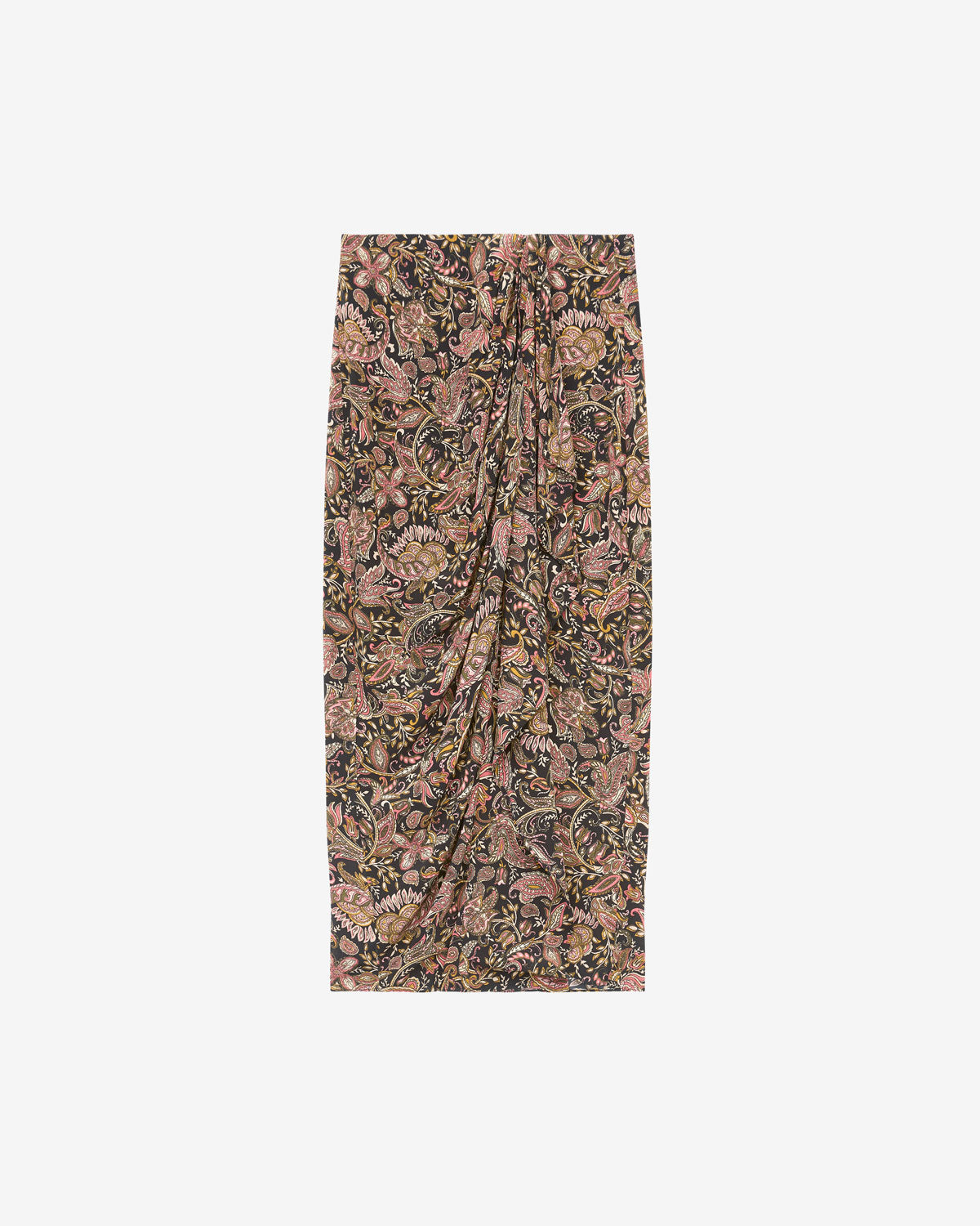 Jupe drapée zaine imprimée  - Noir-ocre - Woman - 5