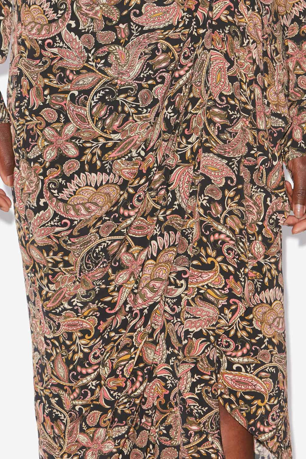 Jupe drapée zaine imprimée  - Noir-ocre - Woman - 3