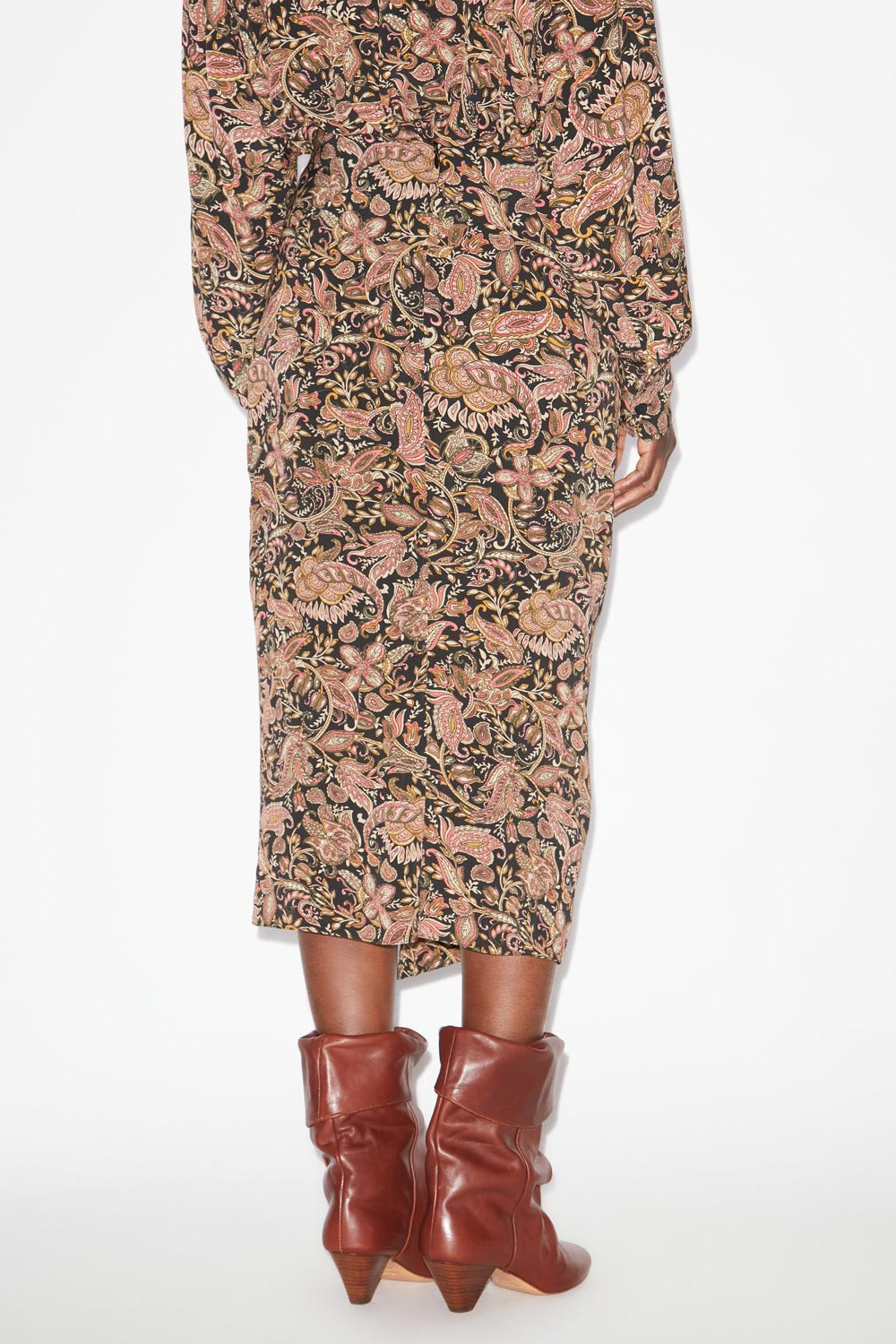 Jupe drapée zaine imprimée  - Noir-ocre - Woman - 5