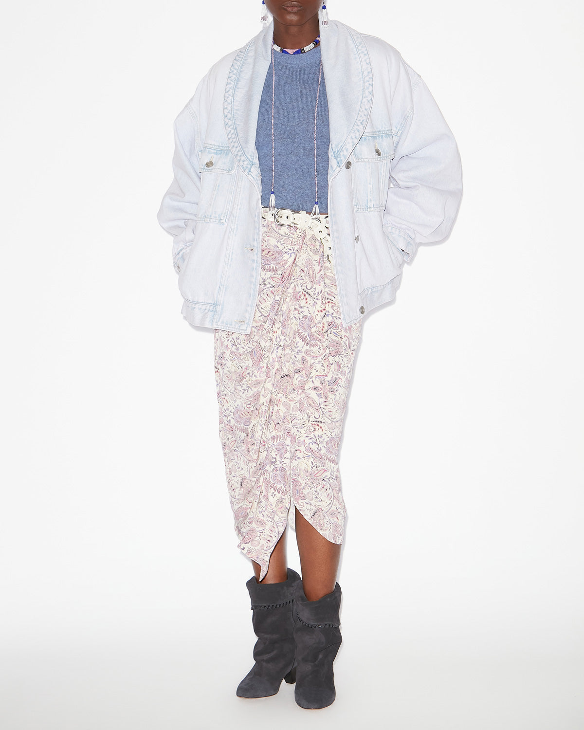 Zaine printed draped skirt - Ecru-purple - Woman - 1