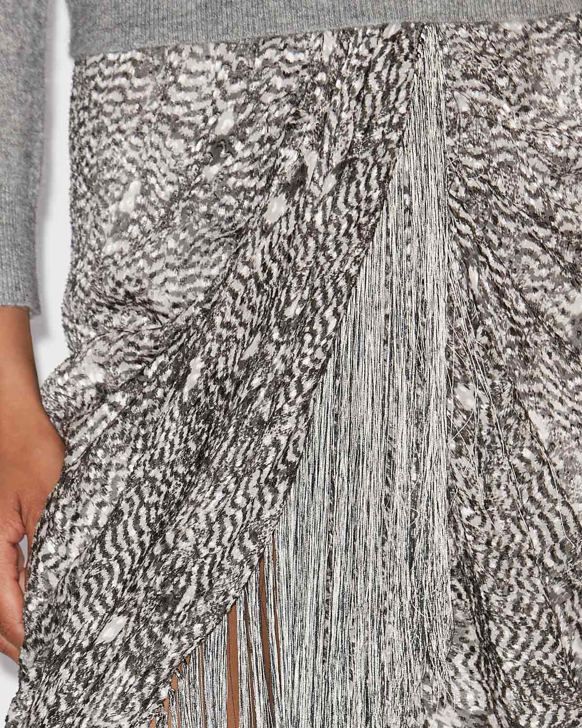 Roany draped skirt in fringed burnout velvet - Black and ecru - Woman - 2