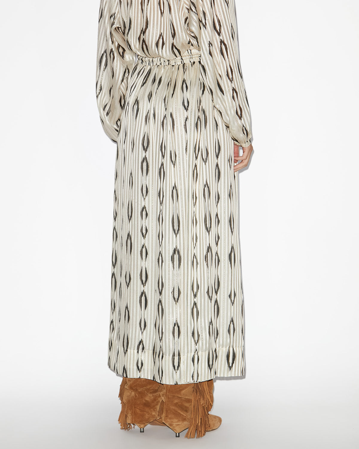 Gonna lunga samila in seta con motivi grafici - Ecru and black - Woman - 4