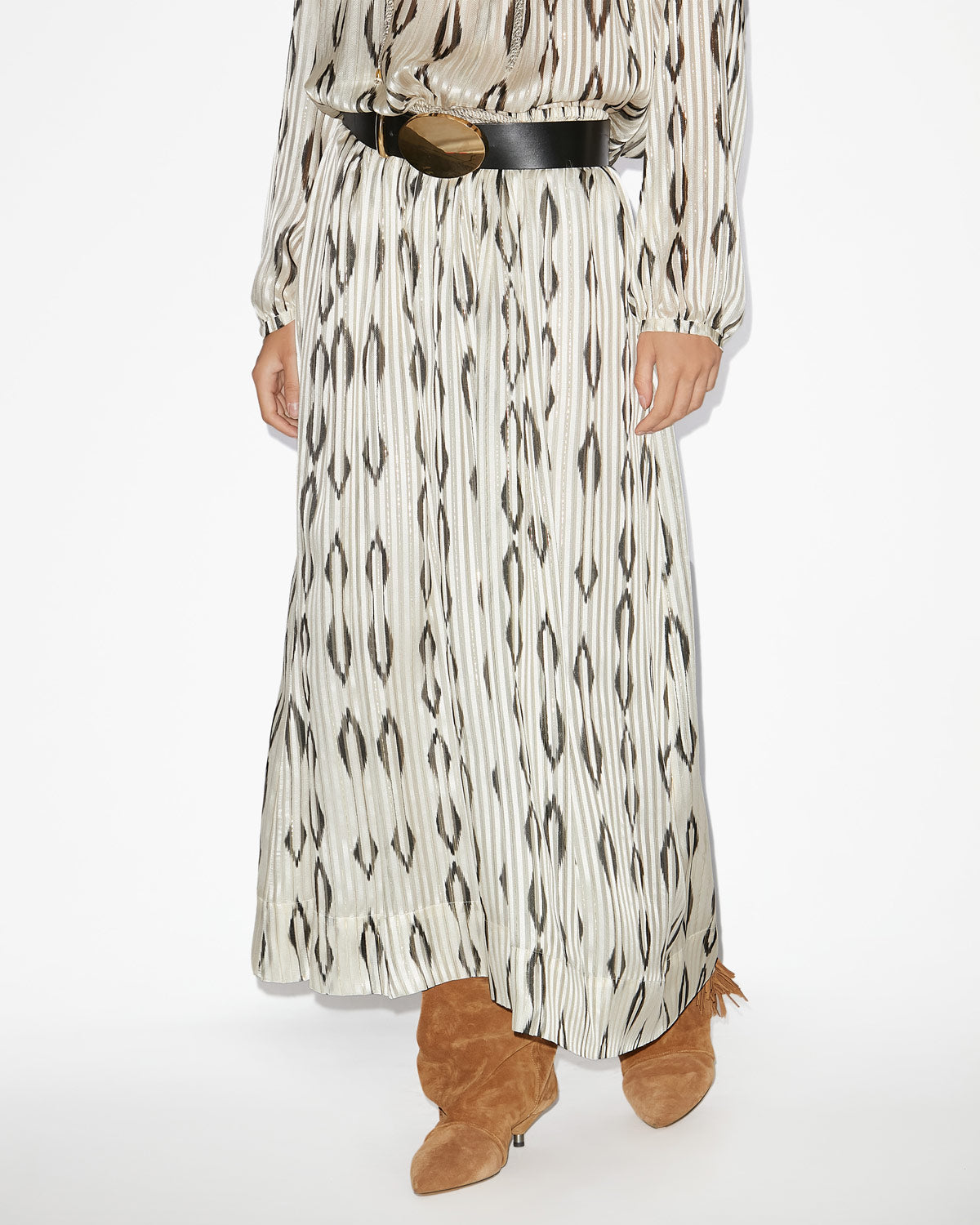 Gonna lunga samila in seta con motivi grafici - Ecru and black - Woman - 3