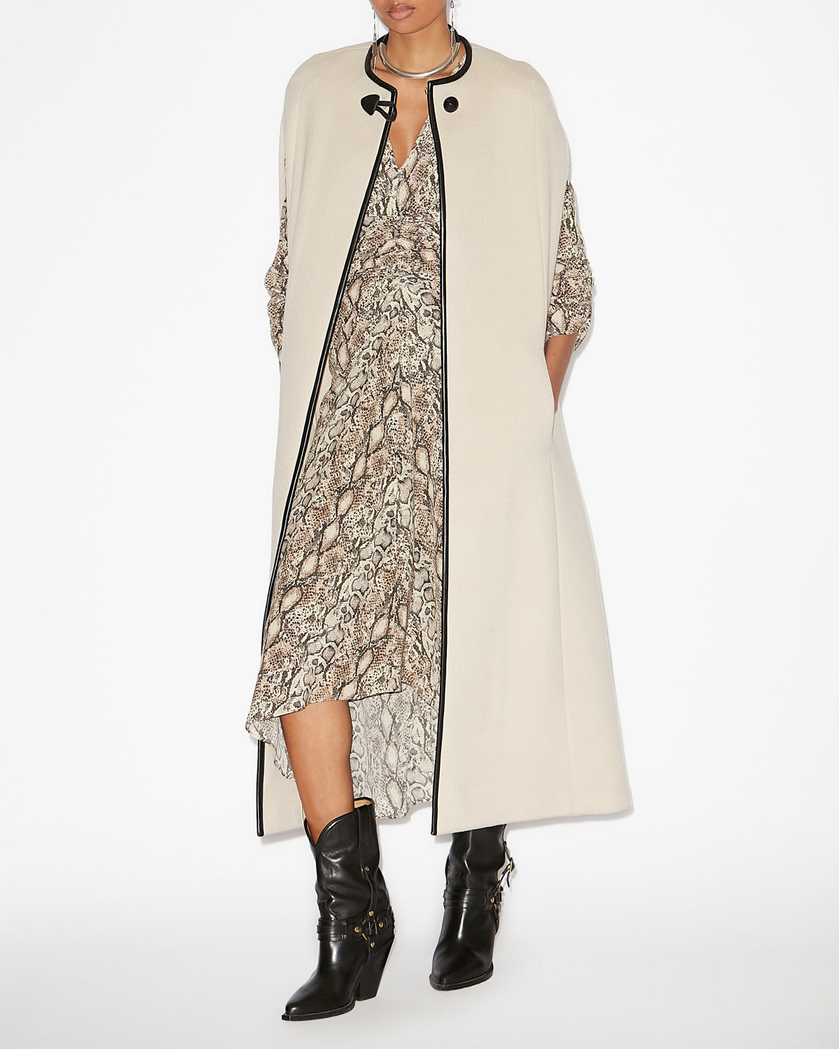 Emilina long wool and cashmere cape - Ecru - Woman - 1