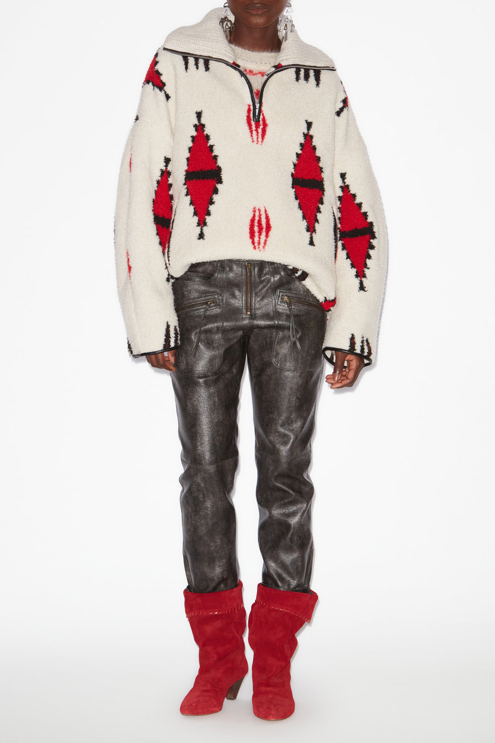 Abrigo polar con estampado gráfico marner - Ecru and red - Woman - 2