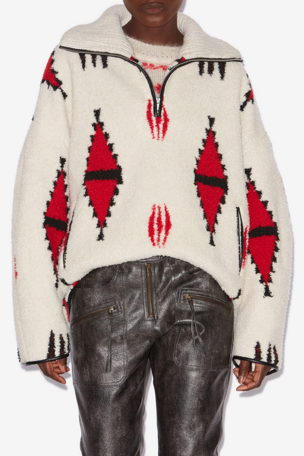 Abrigo polar con estampado gráfico marner - Ecru and red - Woman - 4