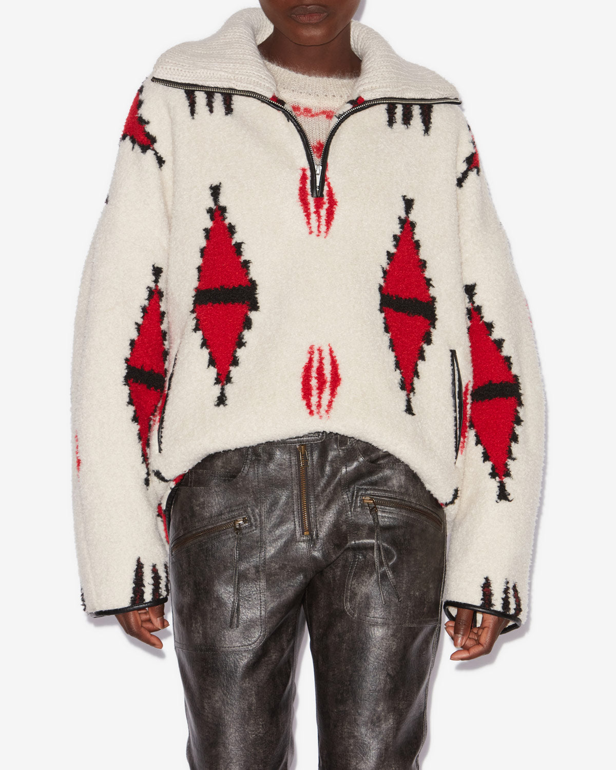 Abrigo polar con estampado gráfico marner - Ecru and red - Woman - 3