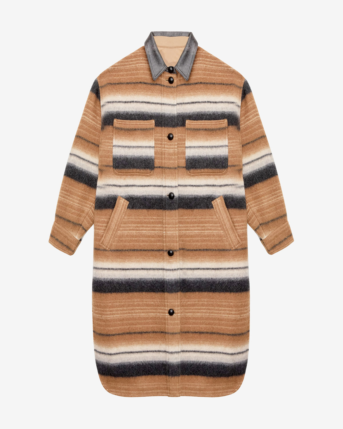 Djila long striped wool overshirt coat - Camel - Woman - 4