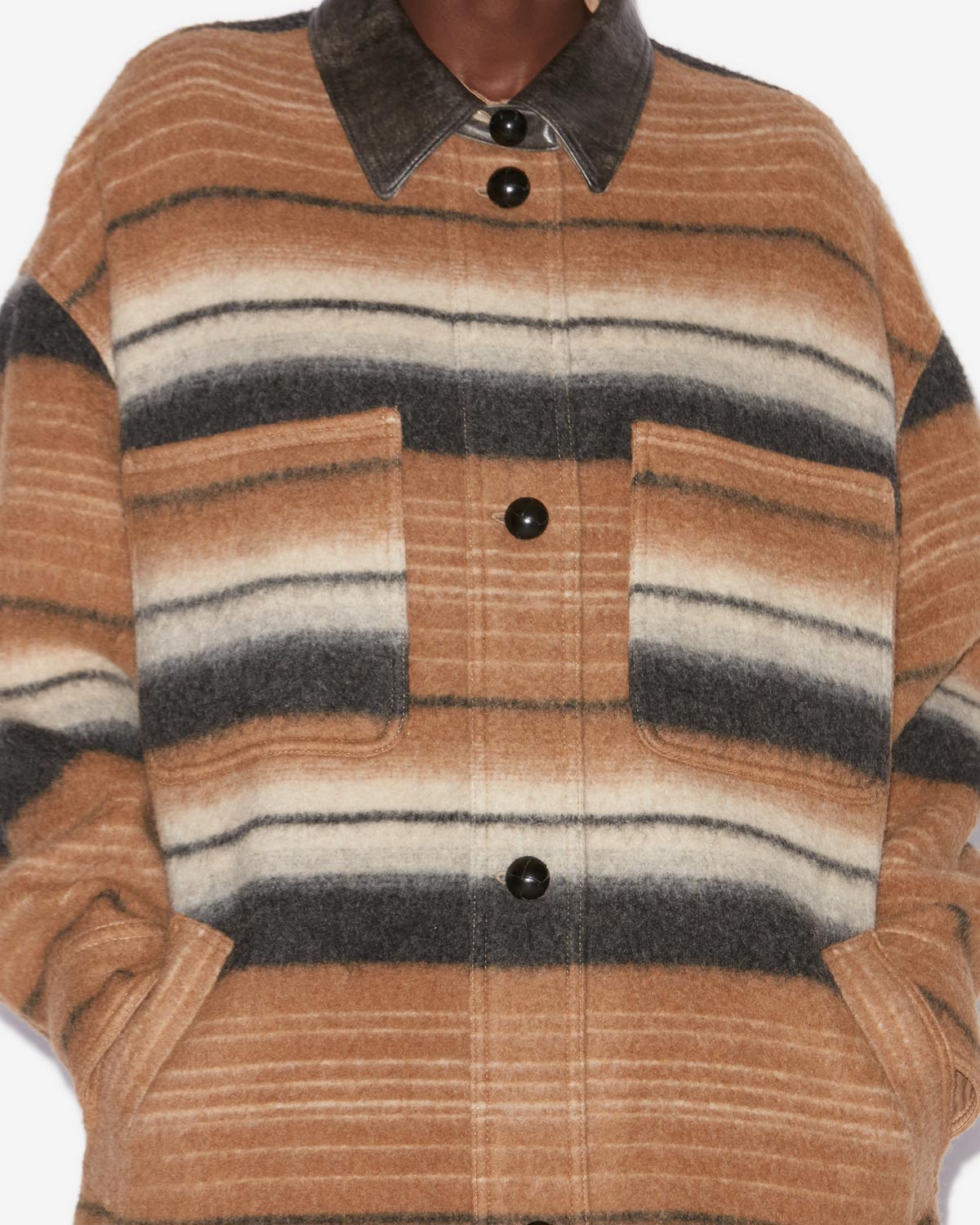 Djila long striped wool overshirt coat - Camel - Woman - 2