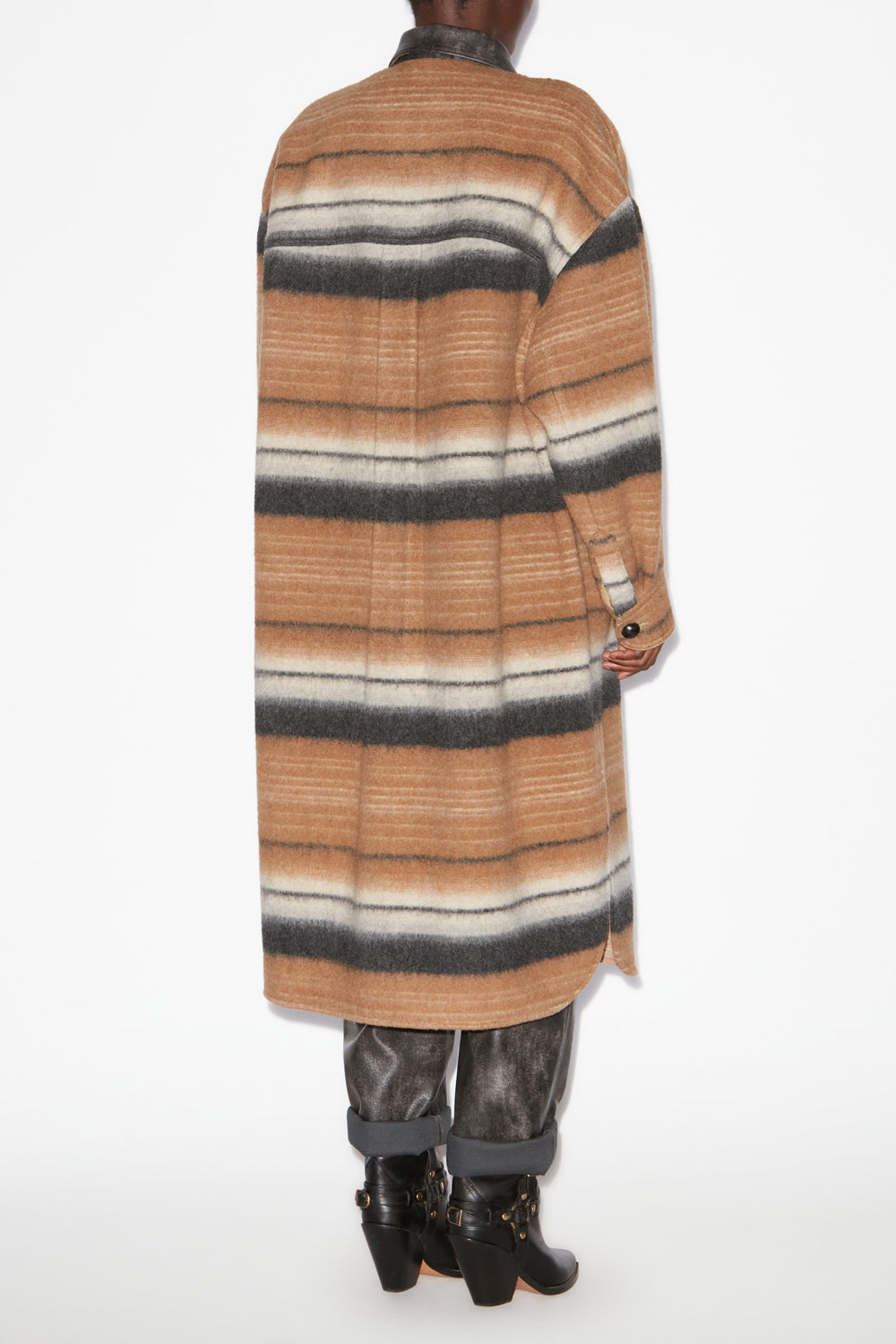 Djila long striped wool overshirt coat - Camel - Woman - 4