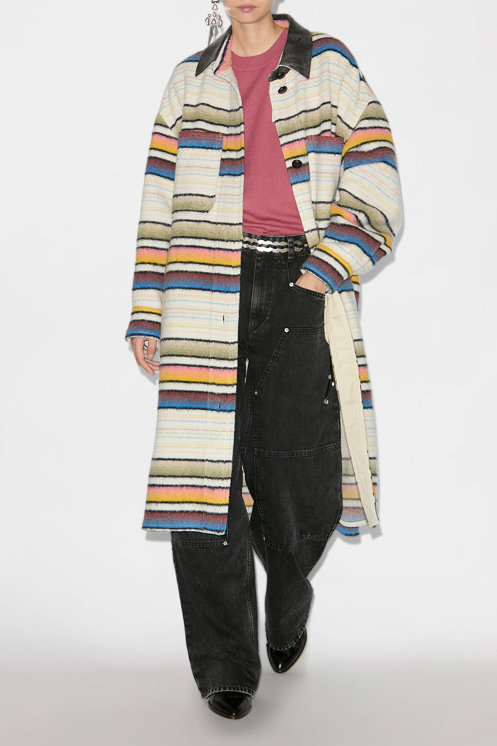 Djila long striped wool overshirt coat - Multicolor - Woman - 2