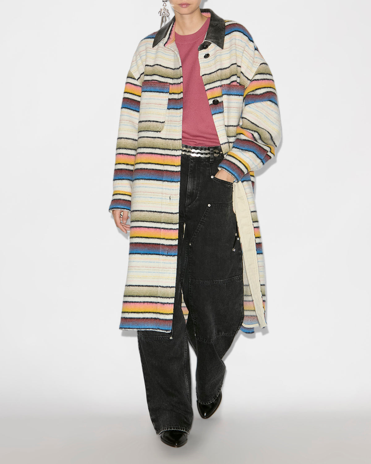 Djila long striped wool overshirt coat - Multicolor - Woman - 1