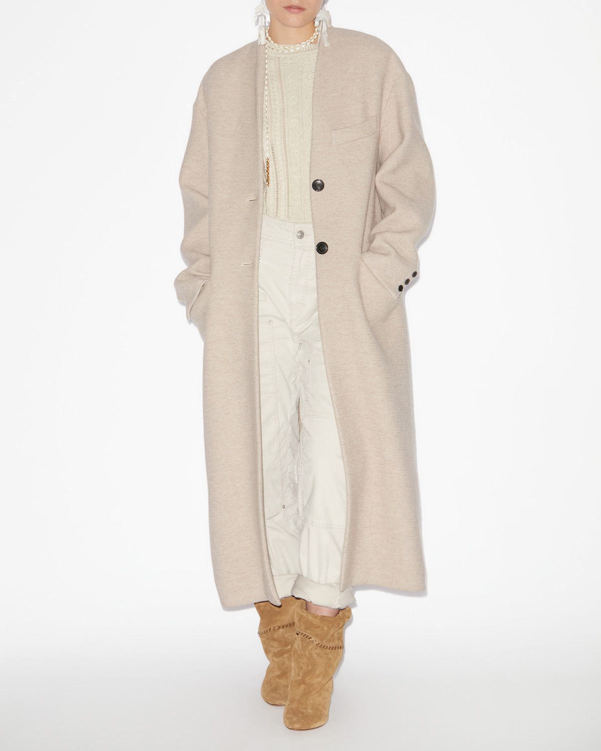 Eris long virgin wool coat - Beige - Woman - 1