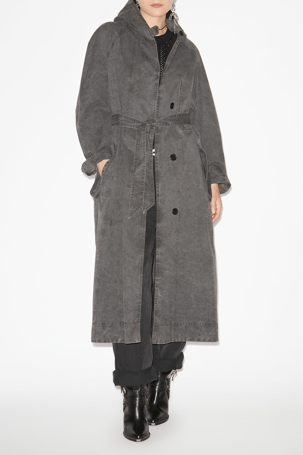 Ketlyn long coated cotton coat - Black - Woman - 2