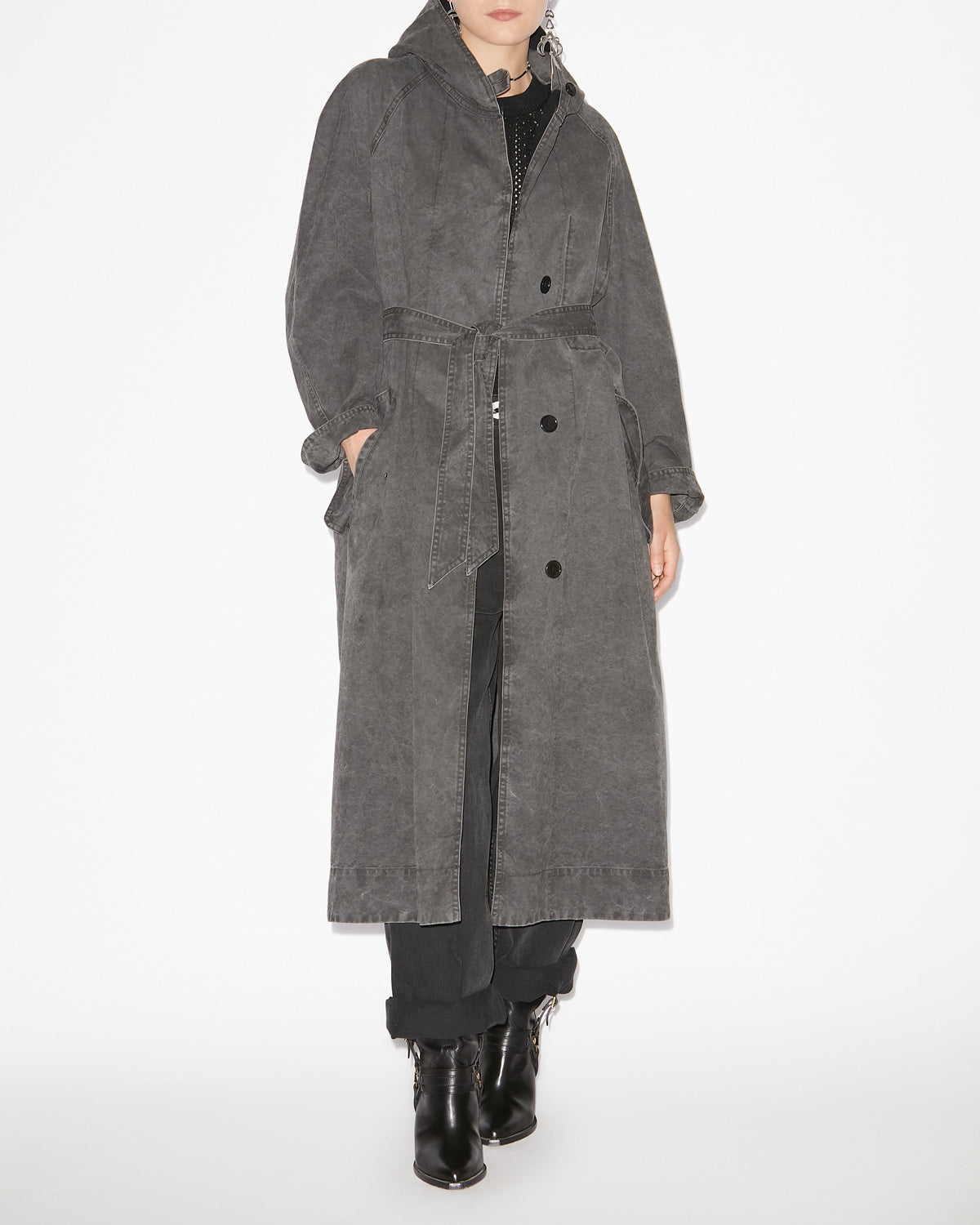 Ketlyn long coated cotton coat - Black - Woman - 1