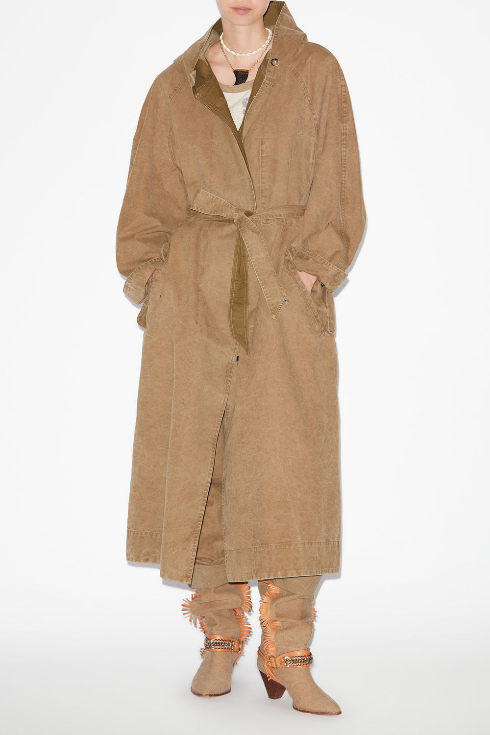 Manteau long ketlyn en coton enduit  - Light bronze - Woman - 2