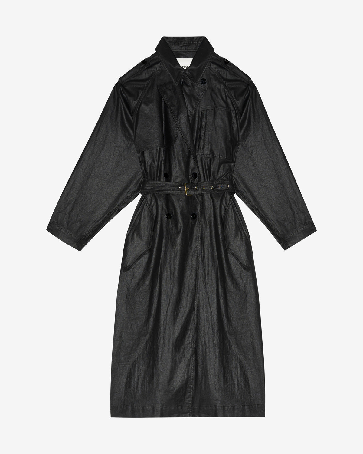 Franny long printed coated linen trench coat - Black - Woman - 4