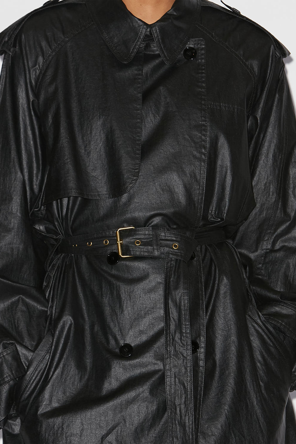 Gabardina larga de lino revestido estampado franny - Negro - Woman - 3