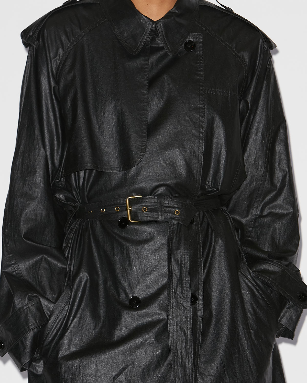 Franny long printed coated linen trench coat - Black - Woman - 2