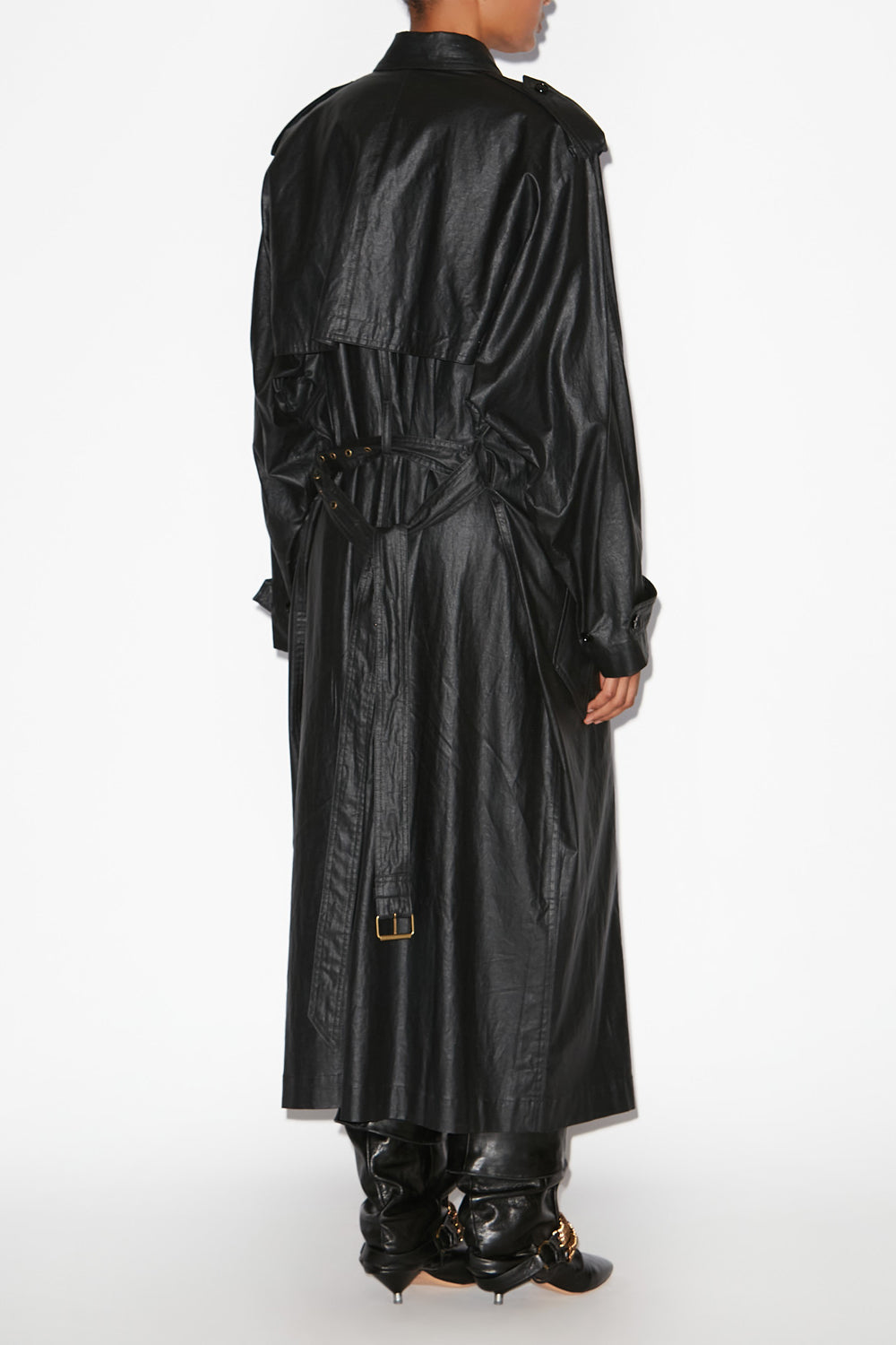 Gabardina larga de lino revestido estampado franny - Negro - Woman - 4