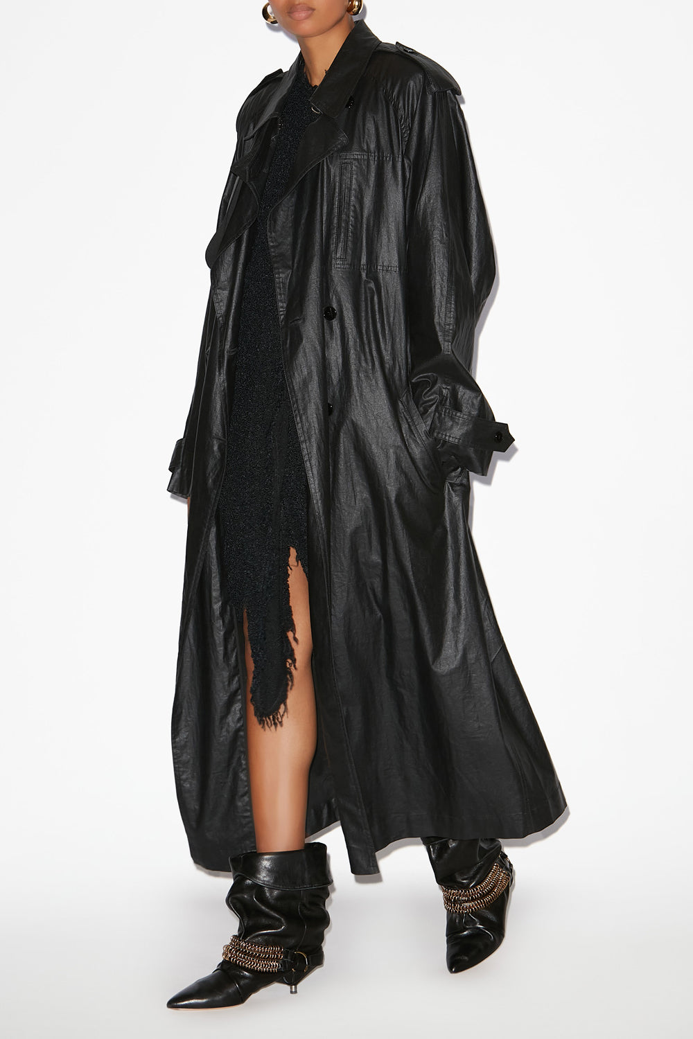 Gabardina larga de lino revestido estampado franny - Negro - Woman - 2