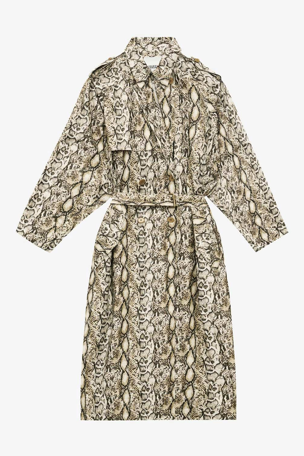 Franny long printed coated linen trench coat - Natural - Woman - 1