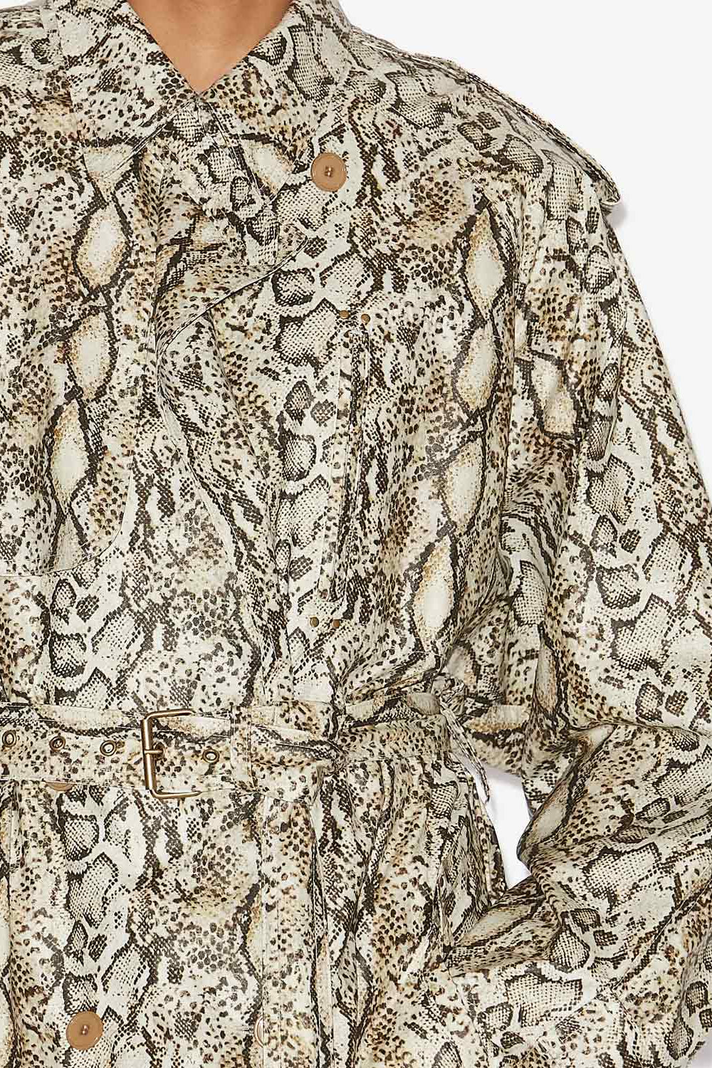 Franny long printed coated linen trench coat - Natural - Woman - 3