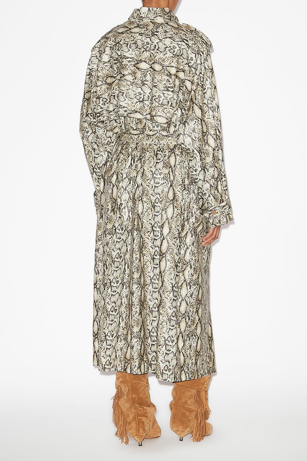 Franny long printed coated linen trench coat - Natural - Woman - 4