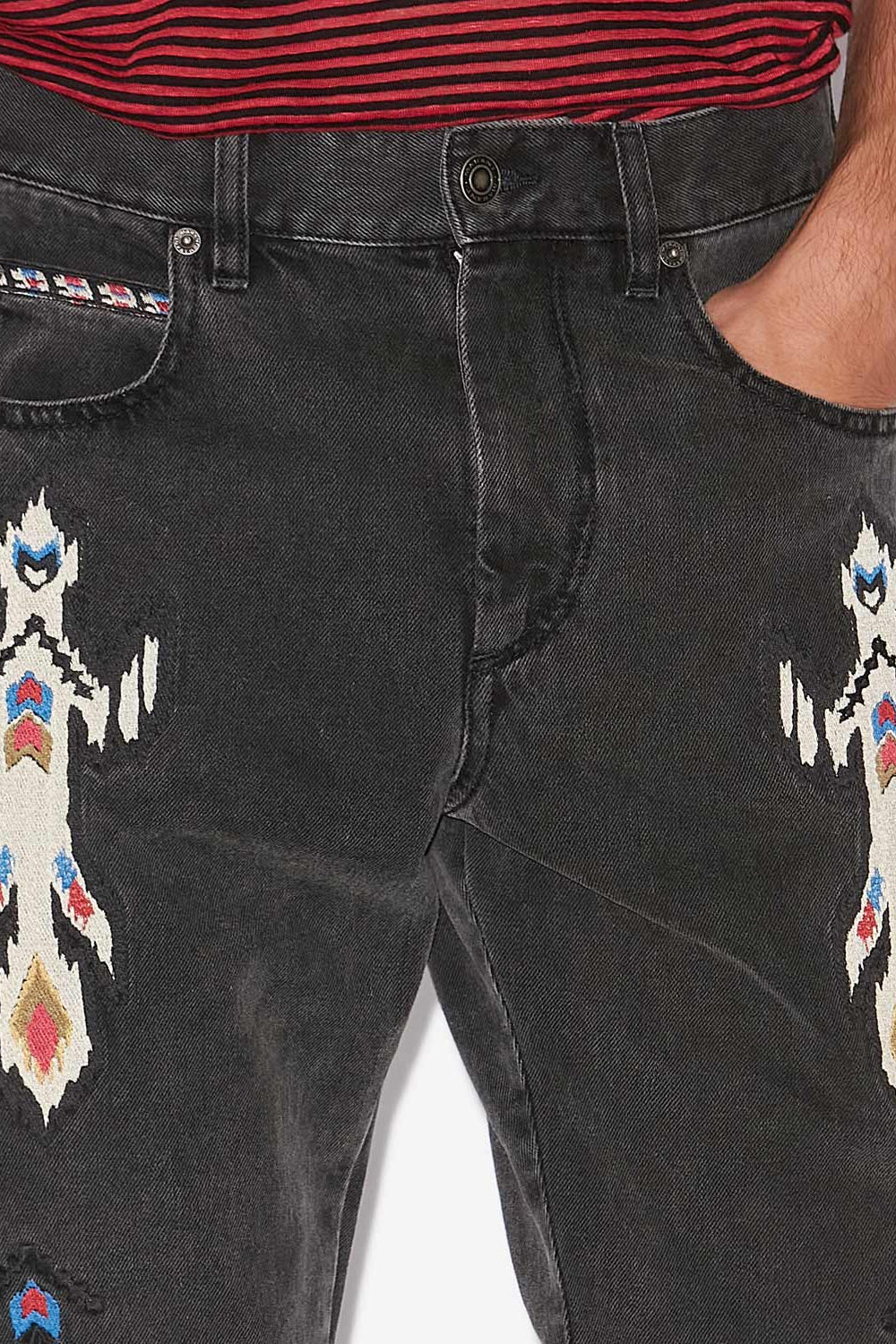 Jean lewys en denim brodé - Gris foncé - Man - 3