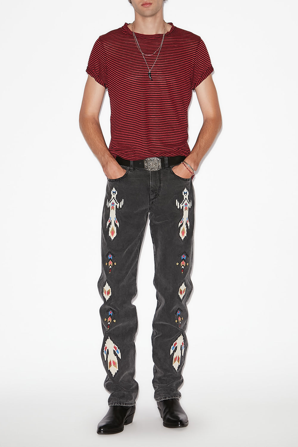 Jean lewys en denim brodé - Gris foncé - Man - 2