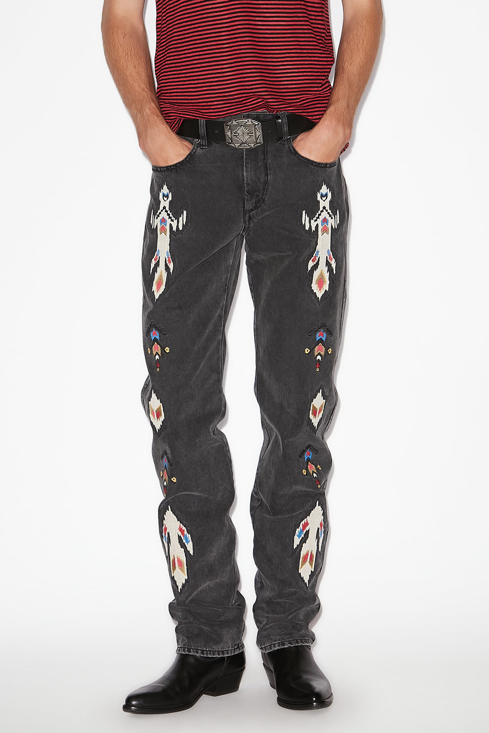 Jean lewys en denim brodé - Gris foncé - Man - 4