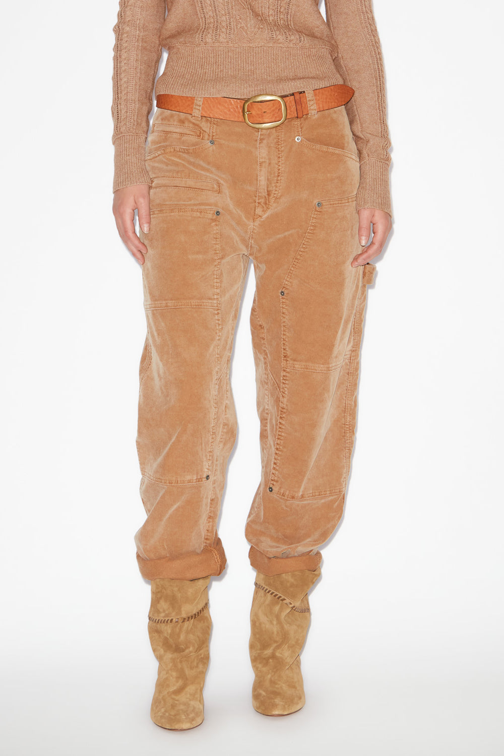 Pantalon taille basse lois en velours côtelé - Camel - Woman - 4