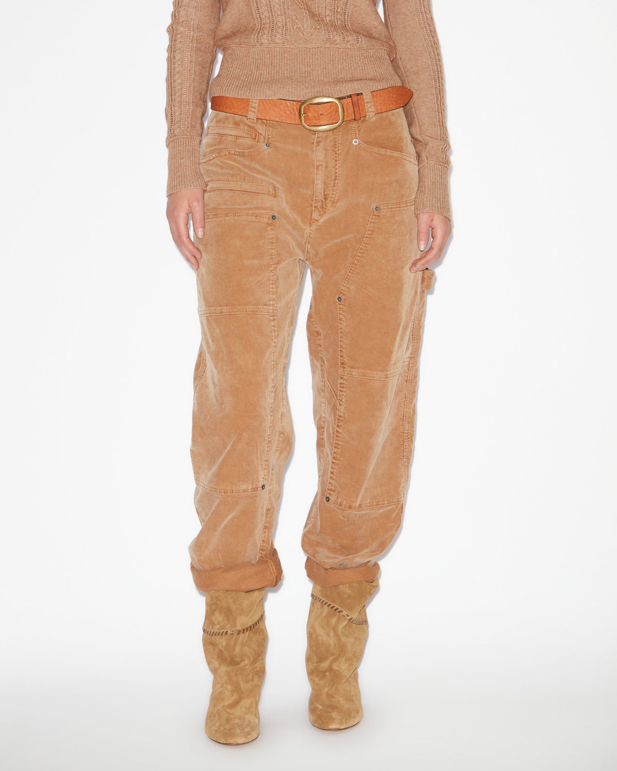 Pantalon taille basse lois en velours côtelé - Camel - Woman - 3