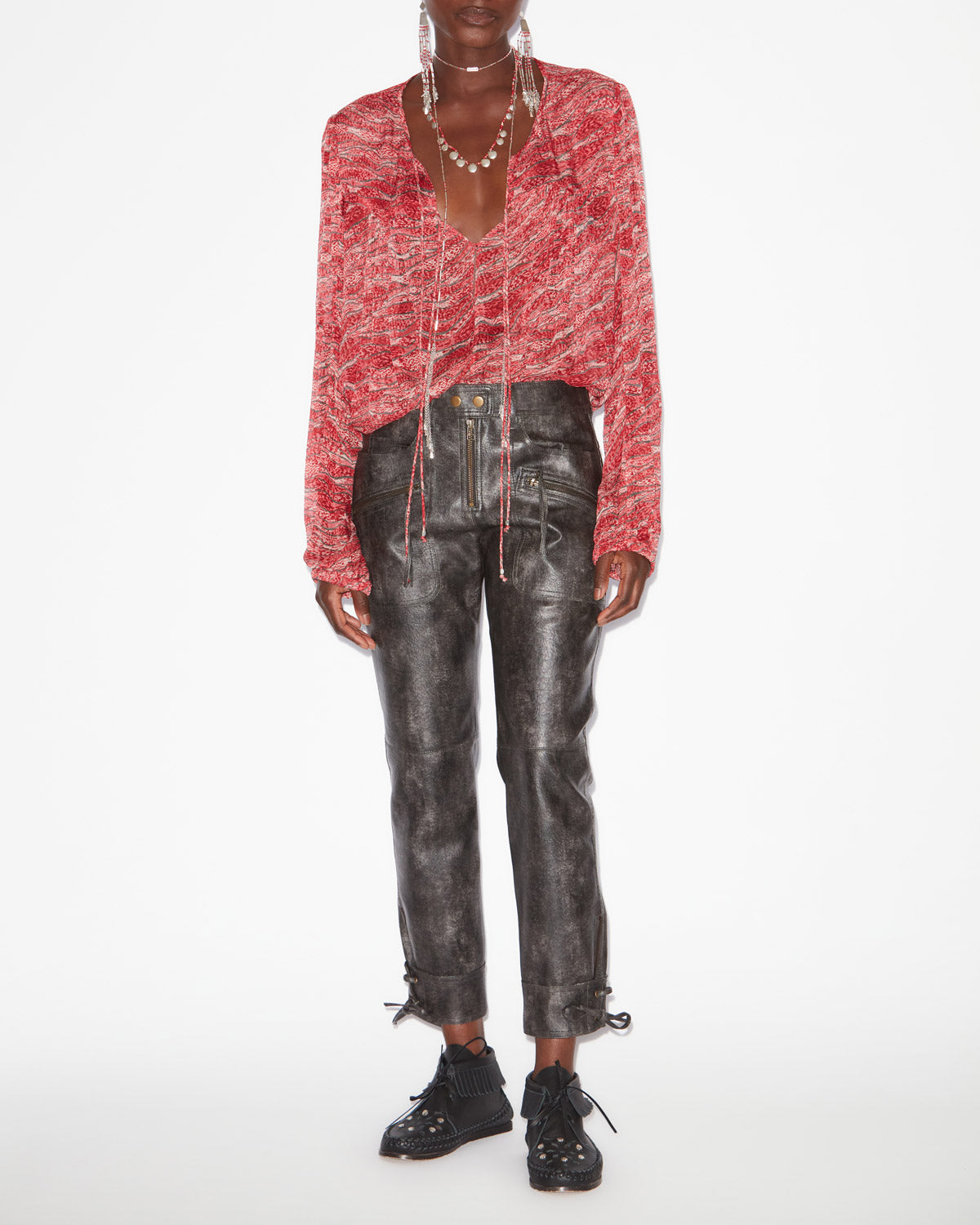 Pantalon slim cindy en faux cuir  - Noir délavé - Woman - 1