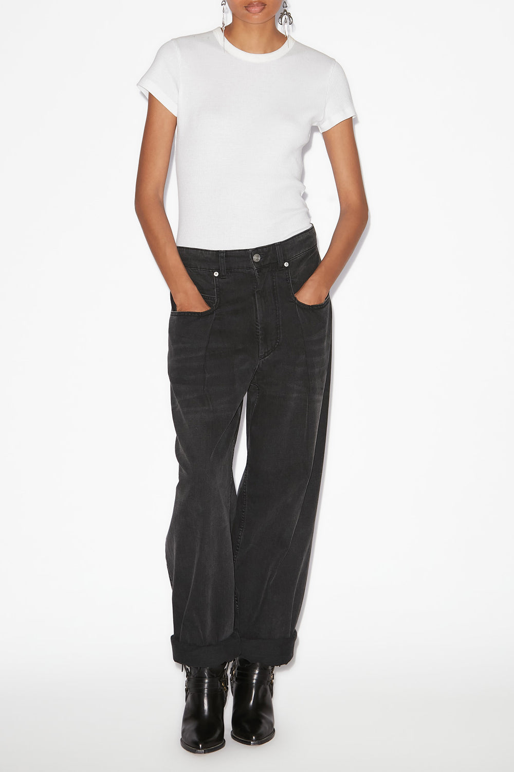 Jean ample à plis rachelle en denim - Noir délavé - Woman - 2