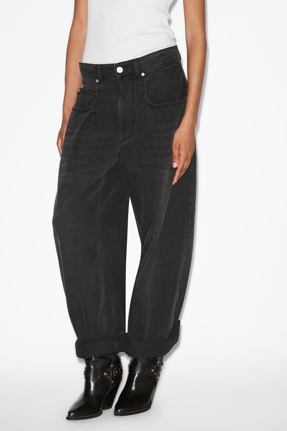 Jean ample à plis rachelle en denim - Noir délavé - Woman - 4