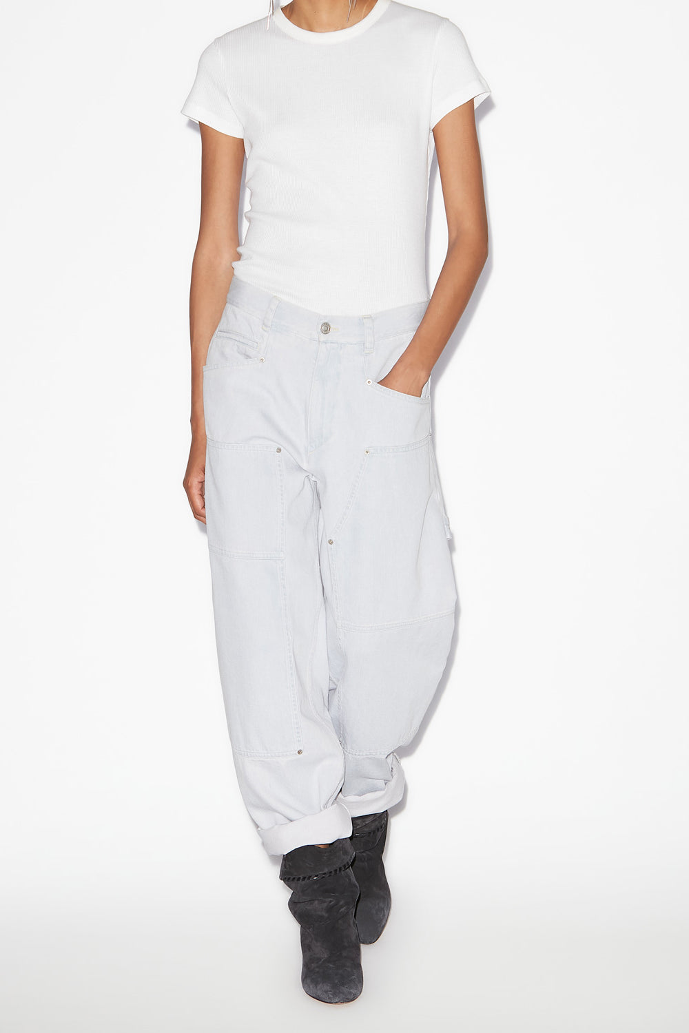 오프라 고급 데님 와이드 진 - 하늘색 - Woman - 2