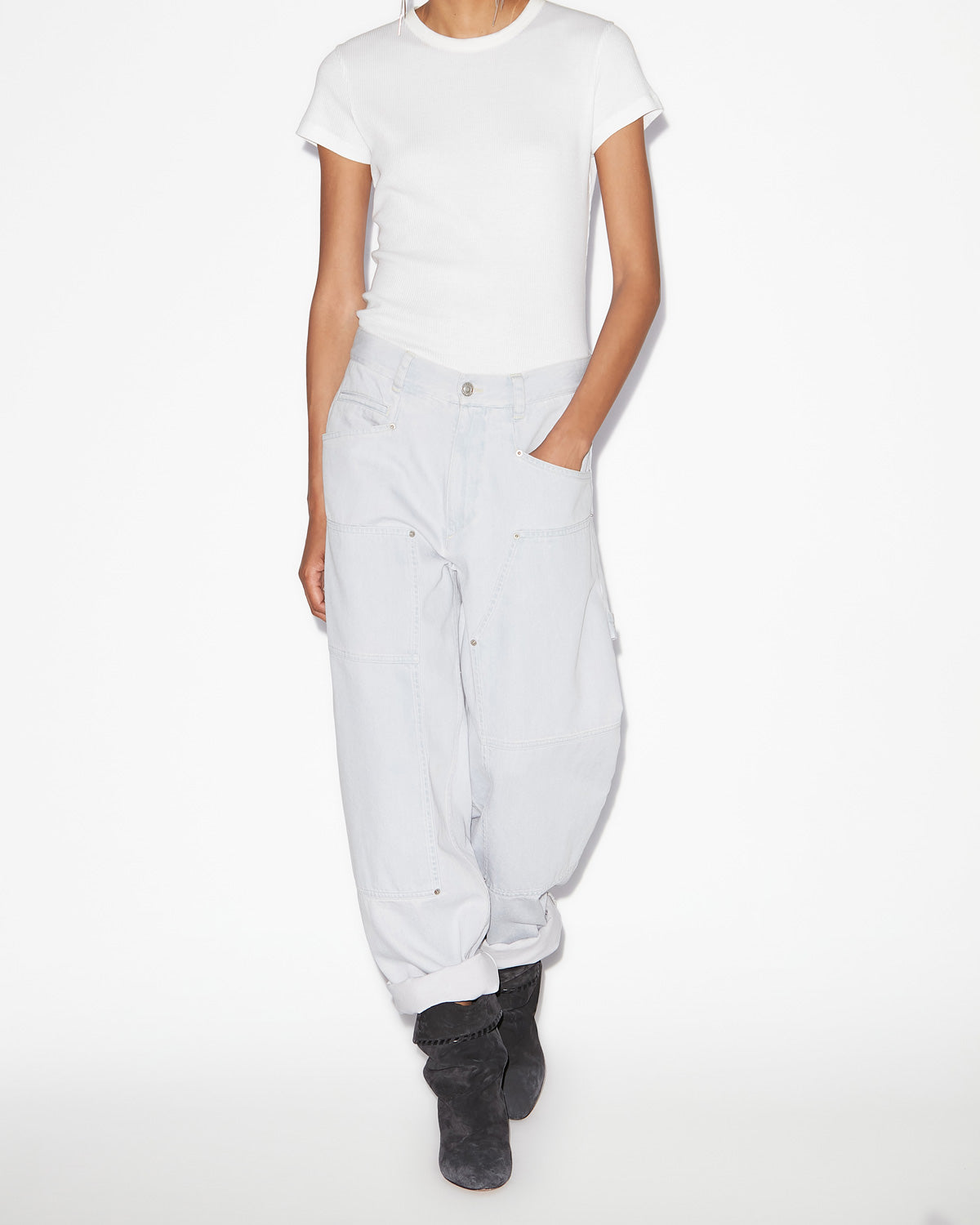 오프라 고급 데님 와이드 진 - 하늘색 - Woman - 1