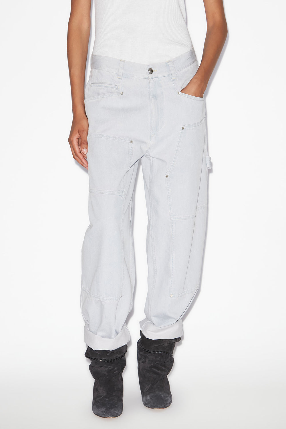 오프라 고급 데님 와이드 진 - 하늘색 - Woman - 4