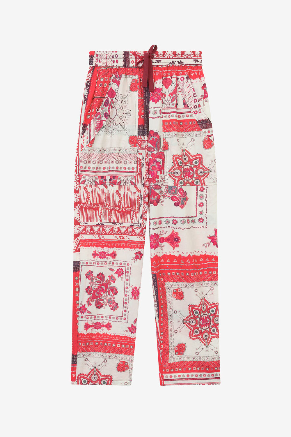 Pantalon fedora en voile de coton imprimé bandana - Rouge et écru - Woman - 1