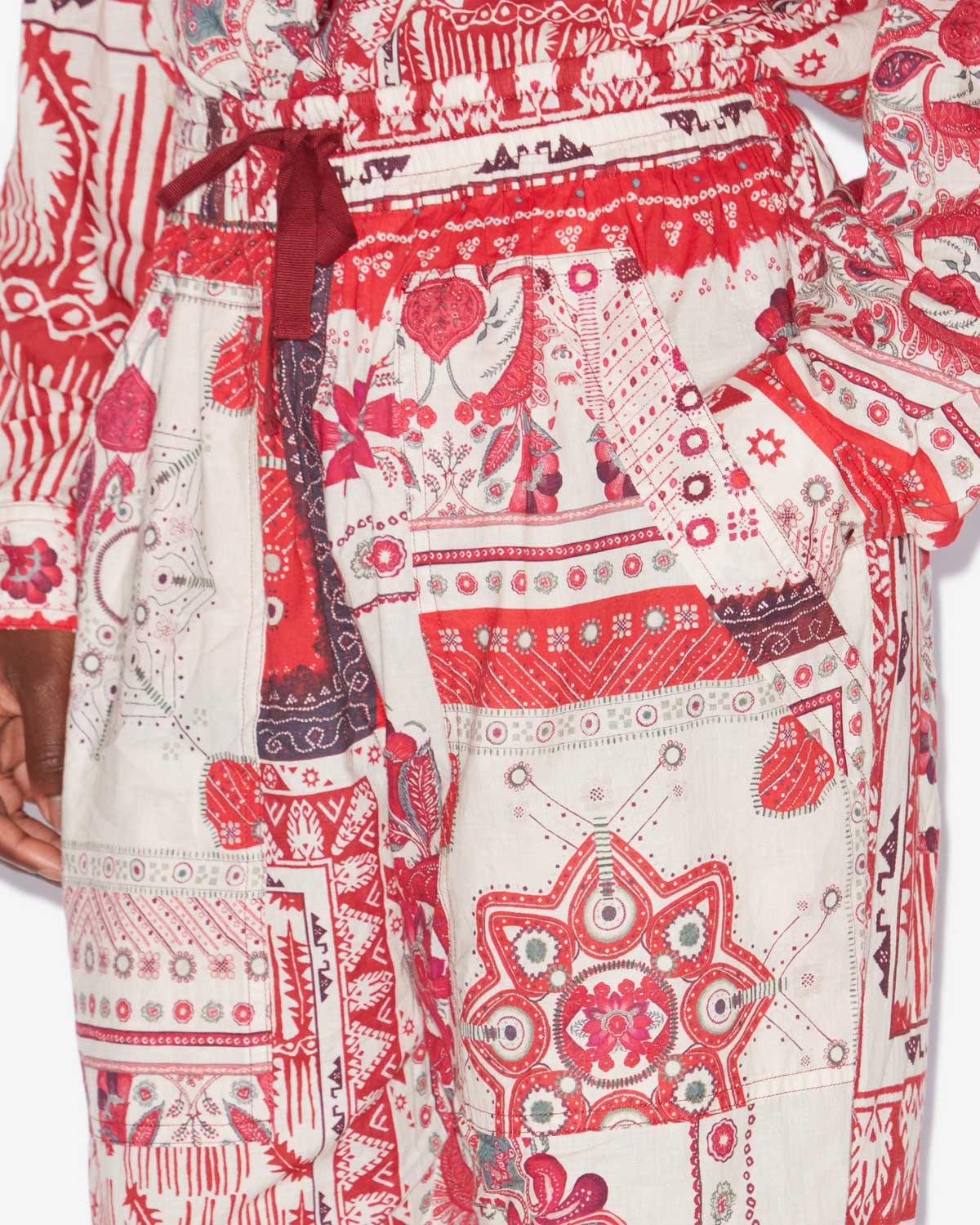 Pantalon fedora en voile de coton imprimé bandana - Rouge et écru - Woman - 2