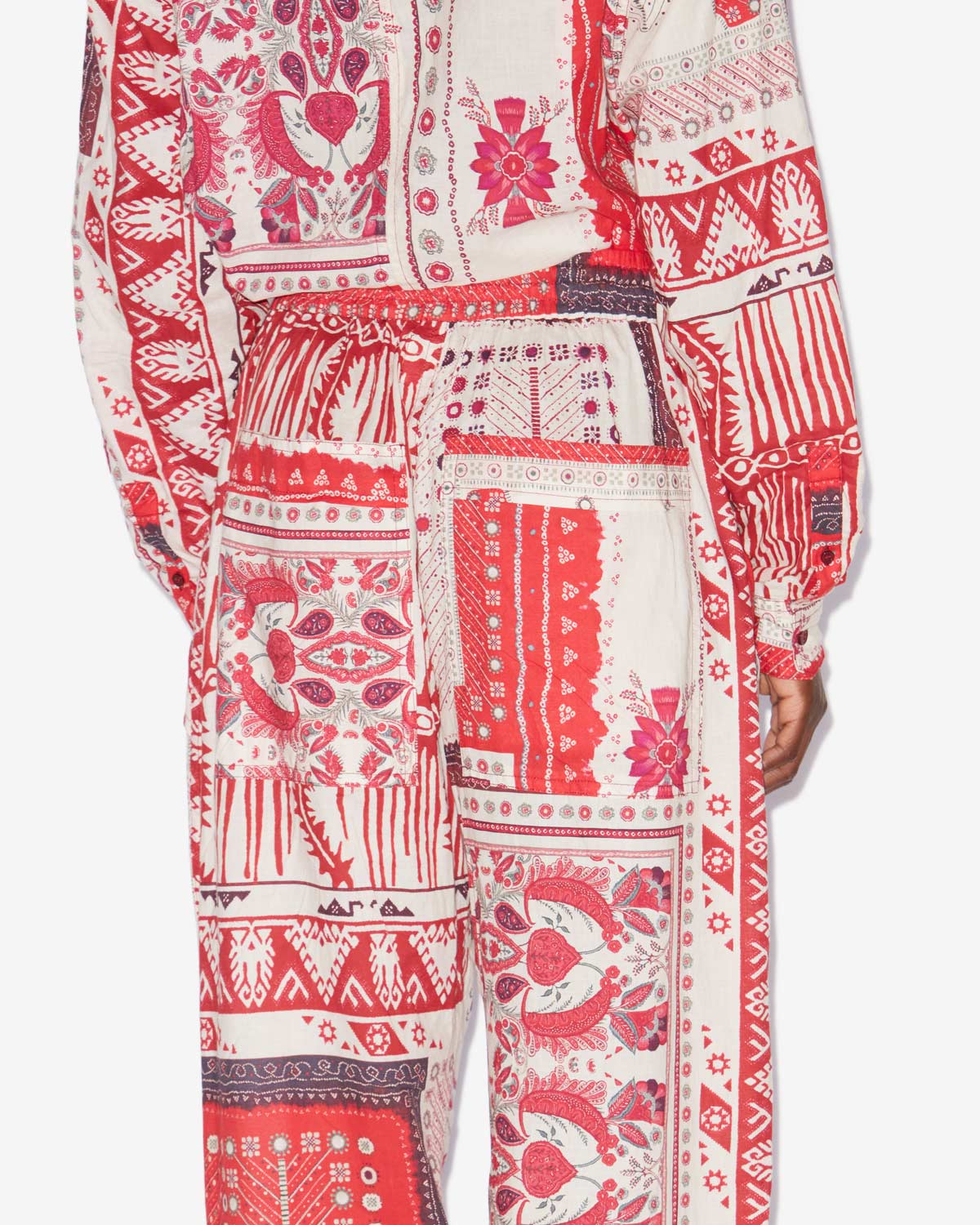 Pantalon fedora en voile de coton imprimé bandana - Rouge et écru - Woman - 4